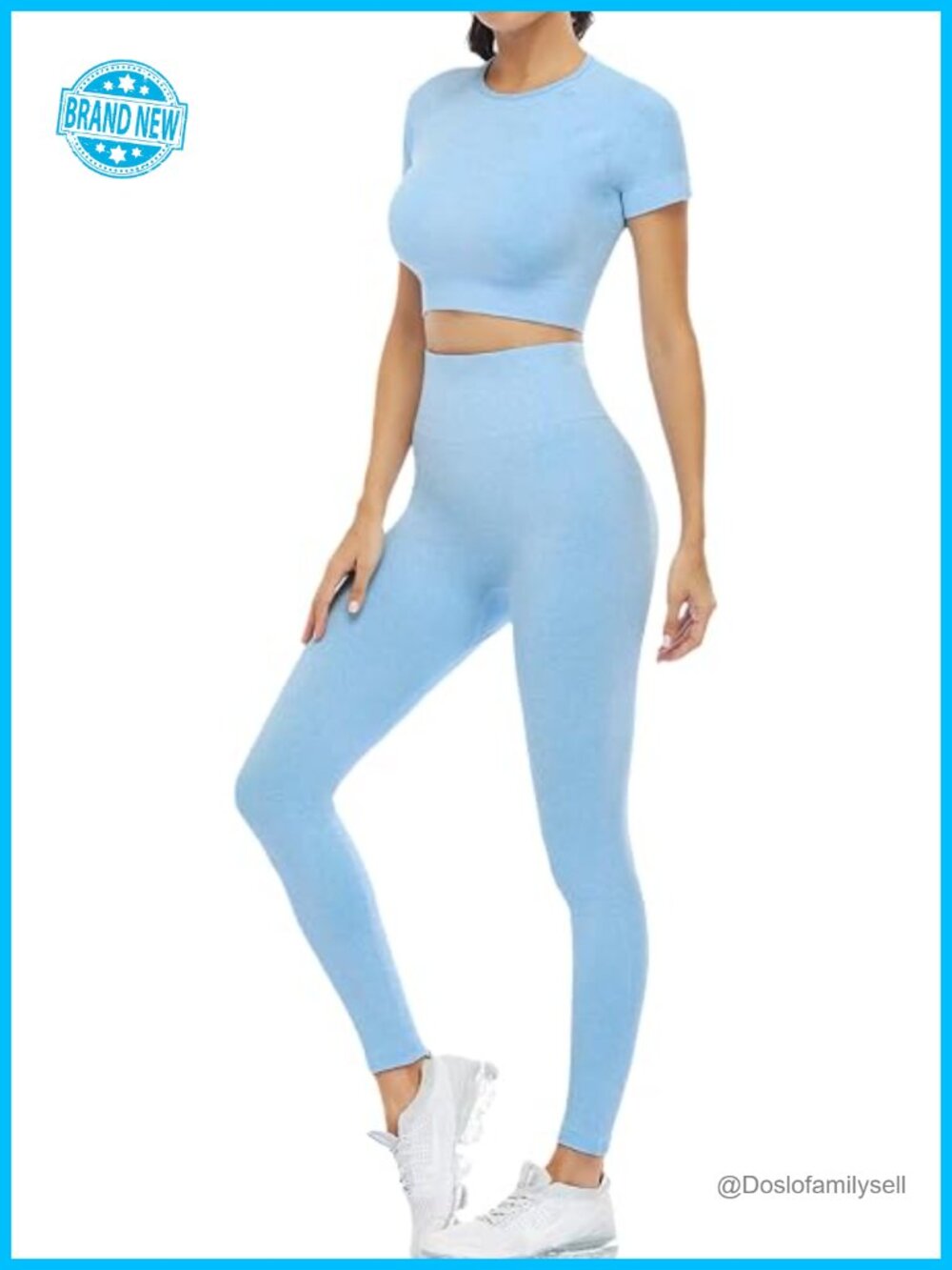 2 Piece Seamless Crop Top & Leggings Workout Set Short Sleeve